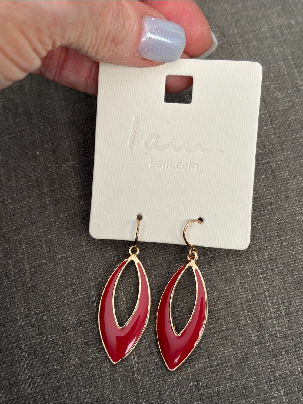 I AM Red Enamel Gold-Tone Marquise Dangle Earrings